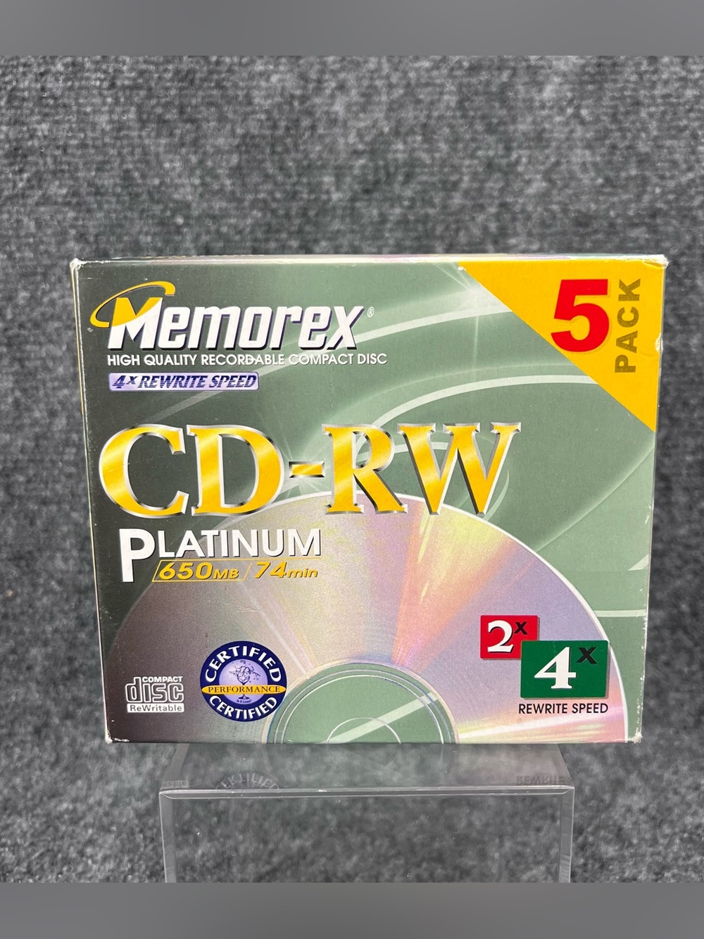New Memorex CD-RW Platinum  650MB / 74 Min 4x Rewrite Speed 1999 (5 Pack) Blank